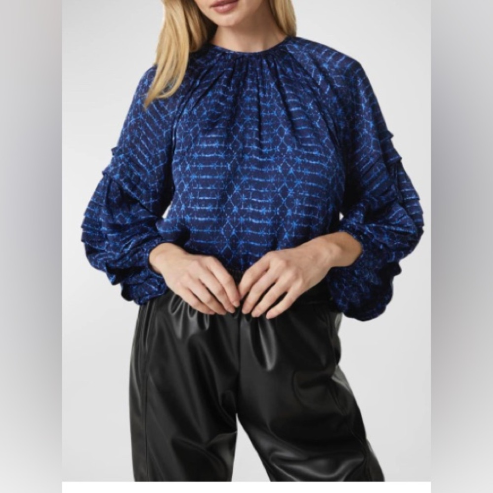 MISA Los Angeles Victoire Shilbori Bohemian Dye Puff Long Sleeve  Top Navy New M